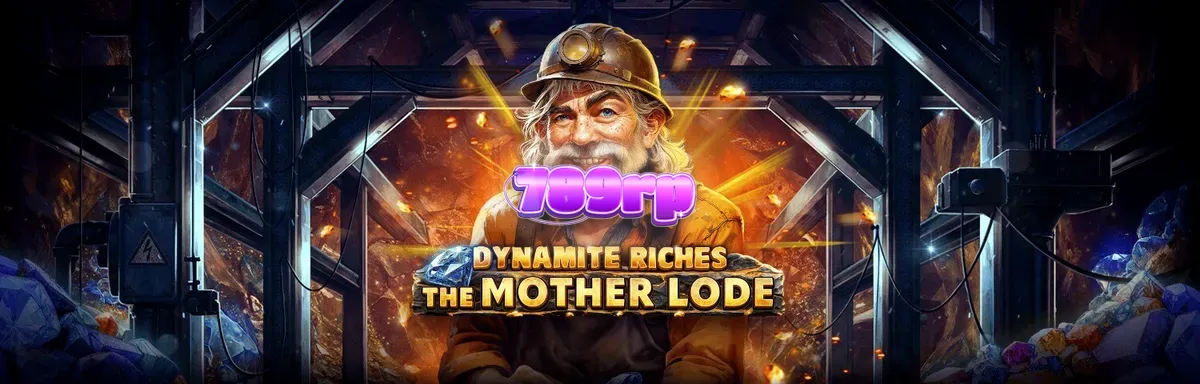Tampilan visual slot Dynamite Riches The Mother Lode dengan latar belakang tambang emas.
